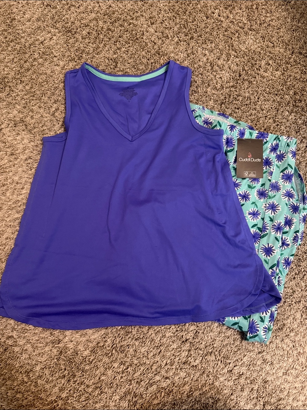Cuddl Duds Women's Royal Purple V-Neck Tank Top and Pajama Bottoms